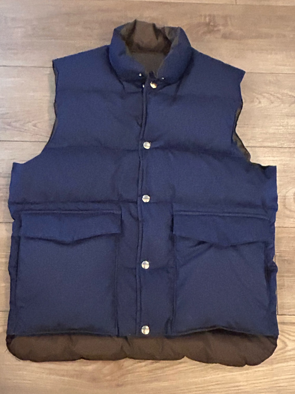 Vintage JCPenney Reversible Down Puffer Vest Mens M 90s Navy/ Brown